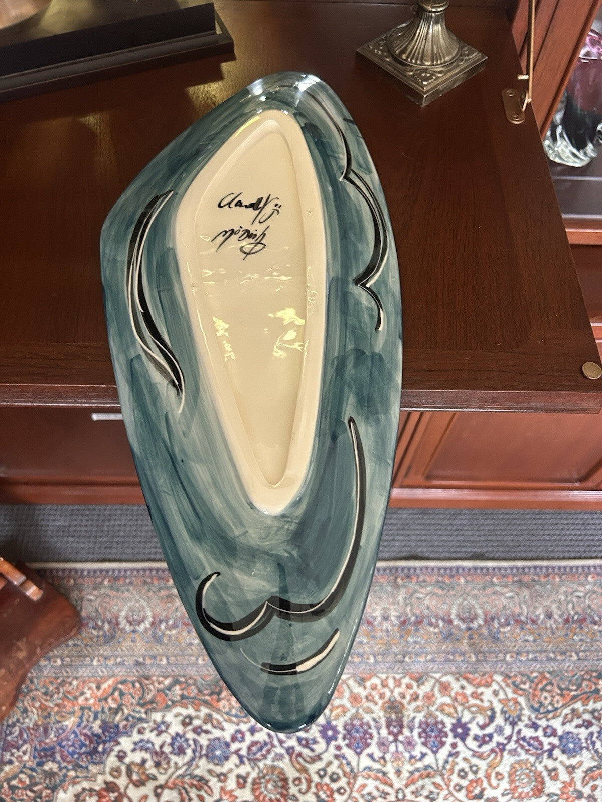 Signed Australian Studio Pottery Lobster Dish 50cm Hand Painted 