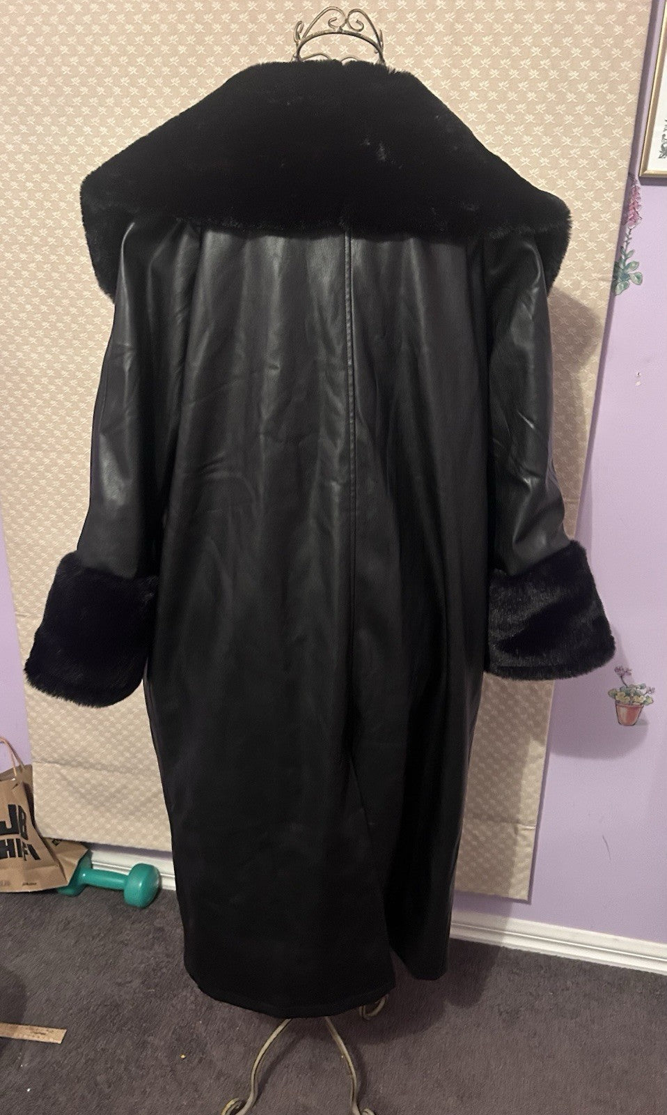 Meshki Rebekah Oversized PU Trench Coat Faux Fur Black S BNWT Glam Winter