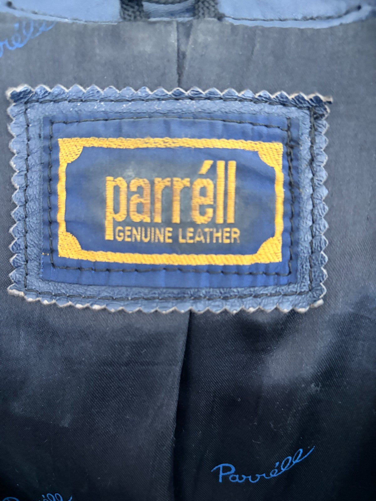 Vintage Parréll Australia Navy Blue Genuine Leather Blazer Jacket Size 38