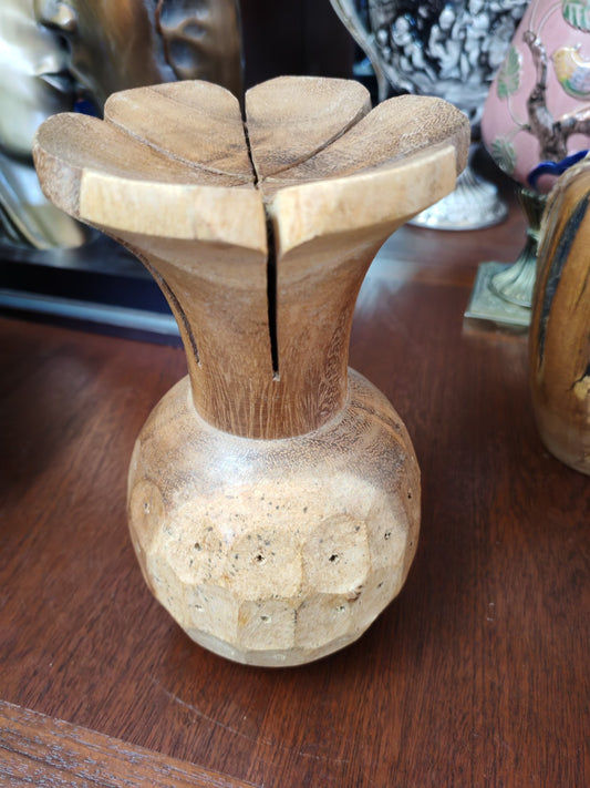 Vintage Fijian Wooden Flower decorative vase c1960s Pacific Design
