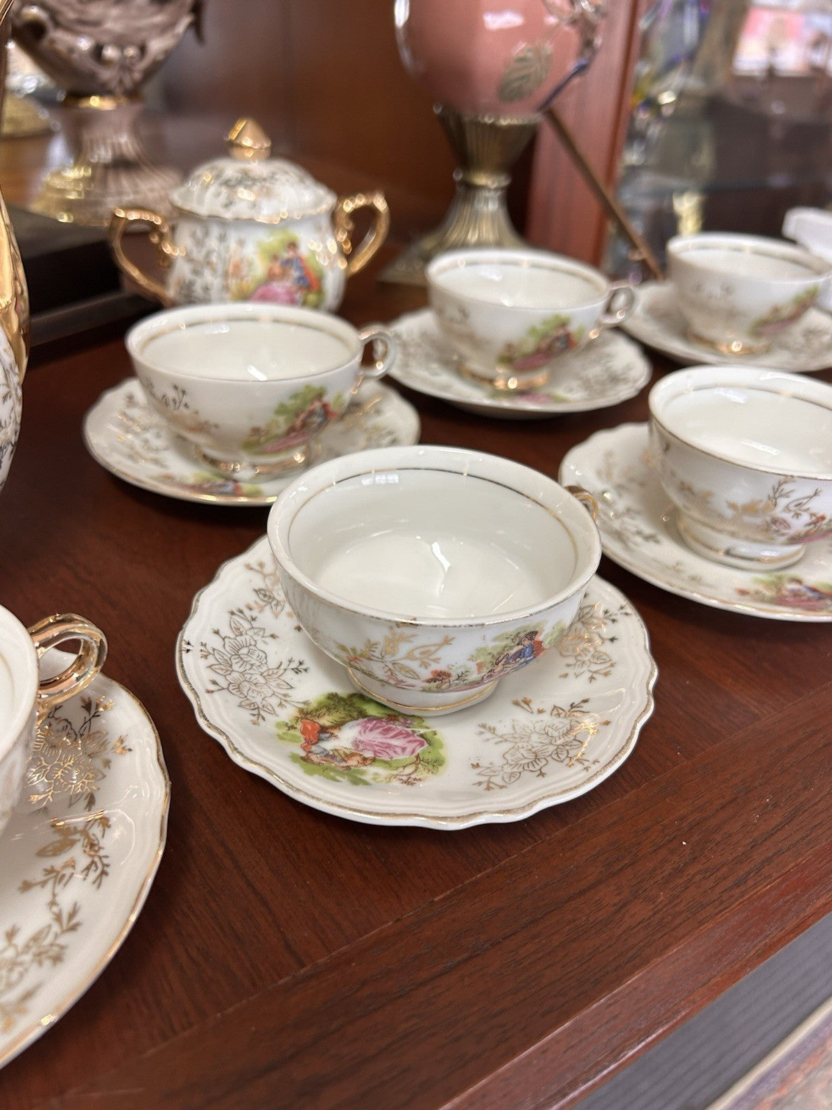 Merry AGC Rosy China Japan Vintage Tea Set 7 Cups Saucers Teapot Sugar