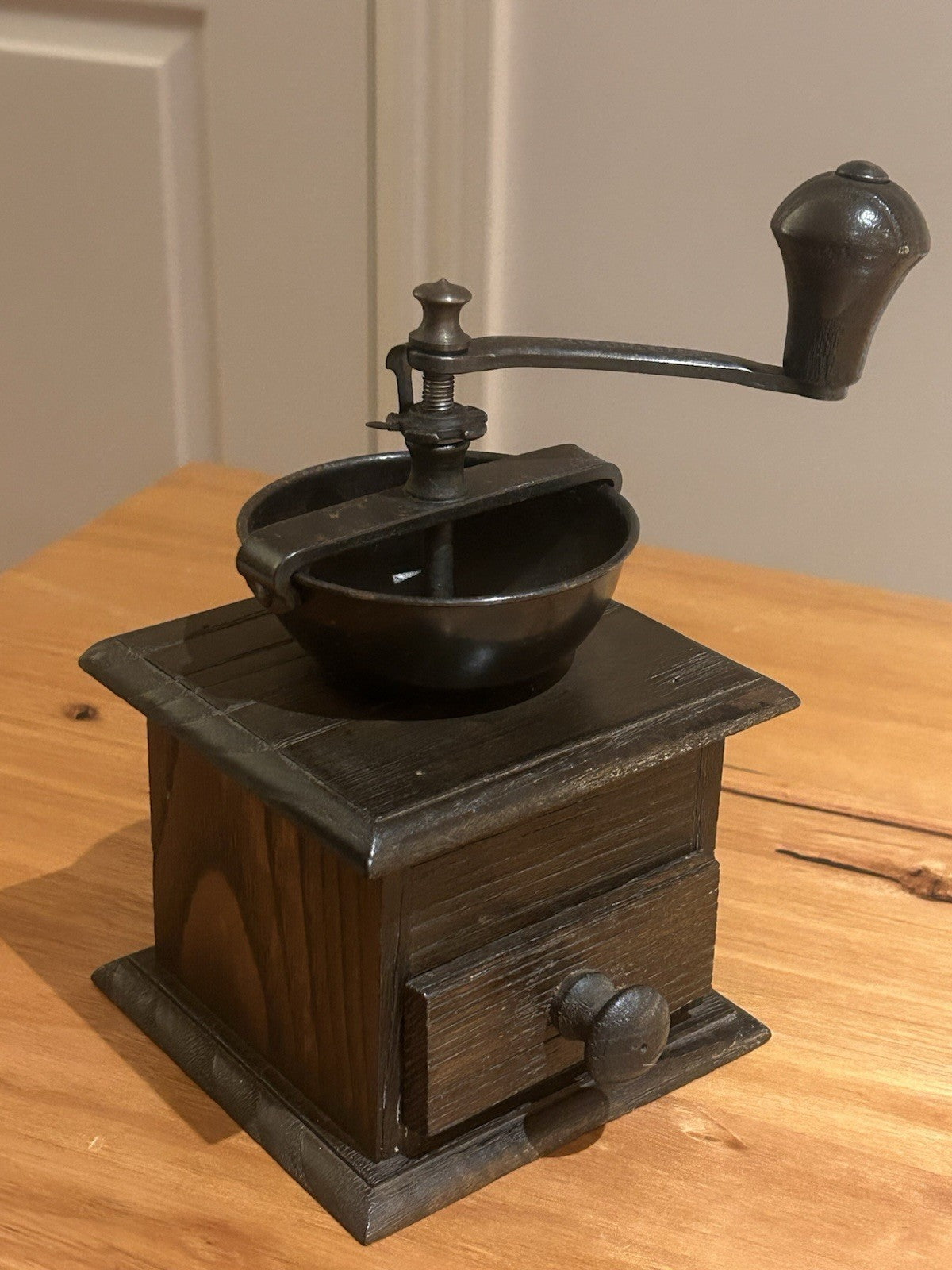 Tre Spade Vintage Coffee Grinder Made Italy Cast Iron Wooden Hand Mill 19cm