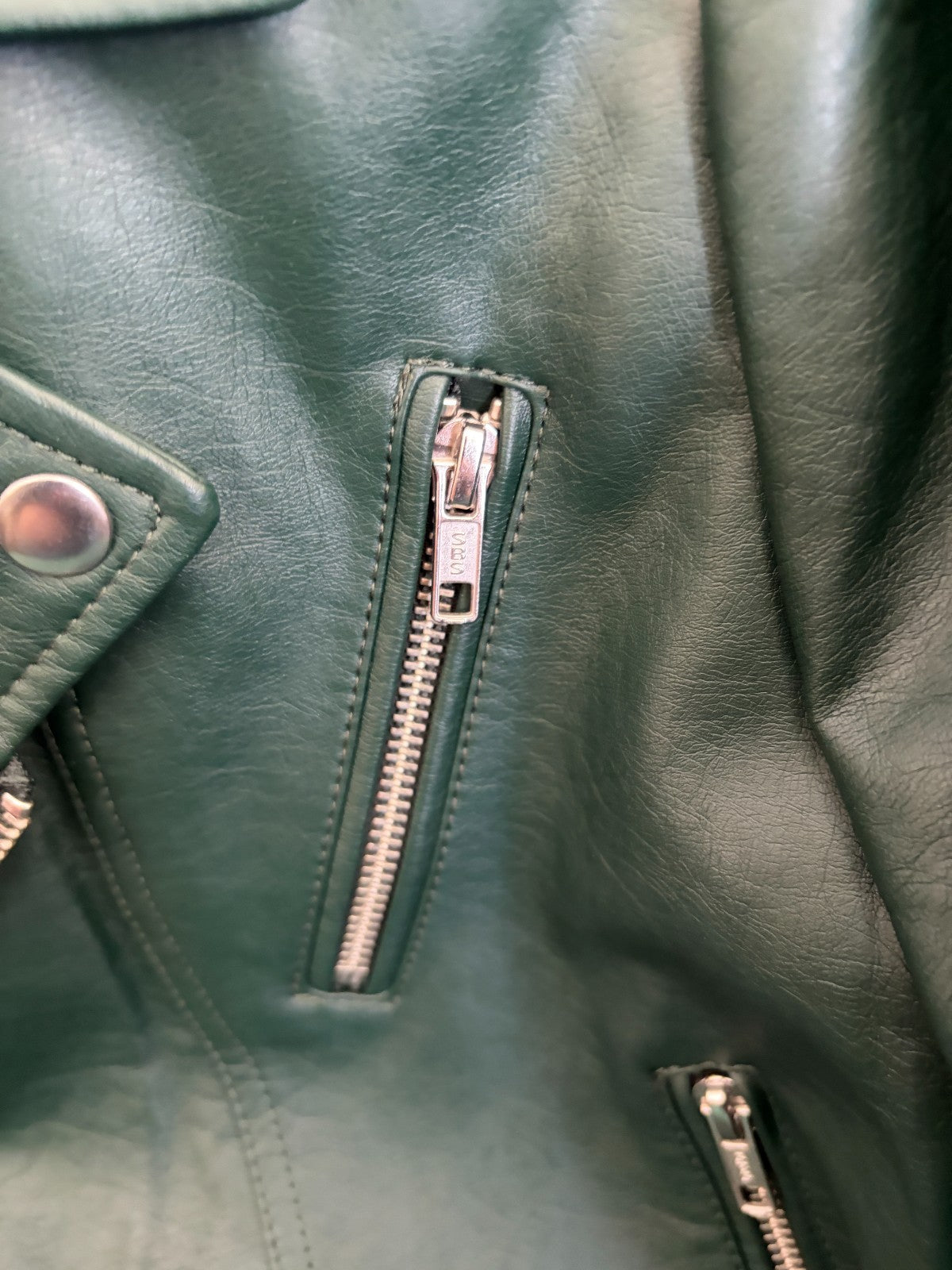 Dotti Womens Forest Green Faux Leather Biker Jacket Size 10 Cropped Zip Up