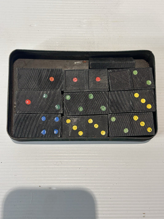 Vintage Japanese Domino Set – 28pc Wood in Sweetacres Tin (1 Repaired)