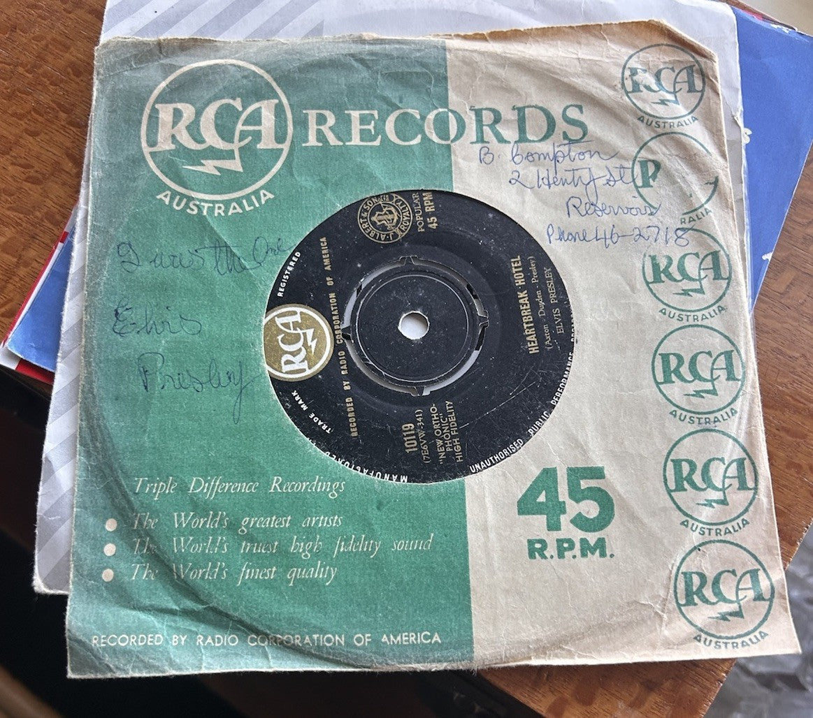 Elvis Presley Heartbreak Hotel / I Was the One RCA Australia 45rpm Single