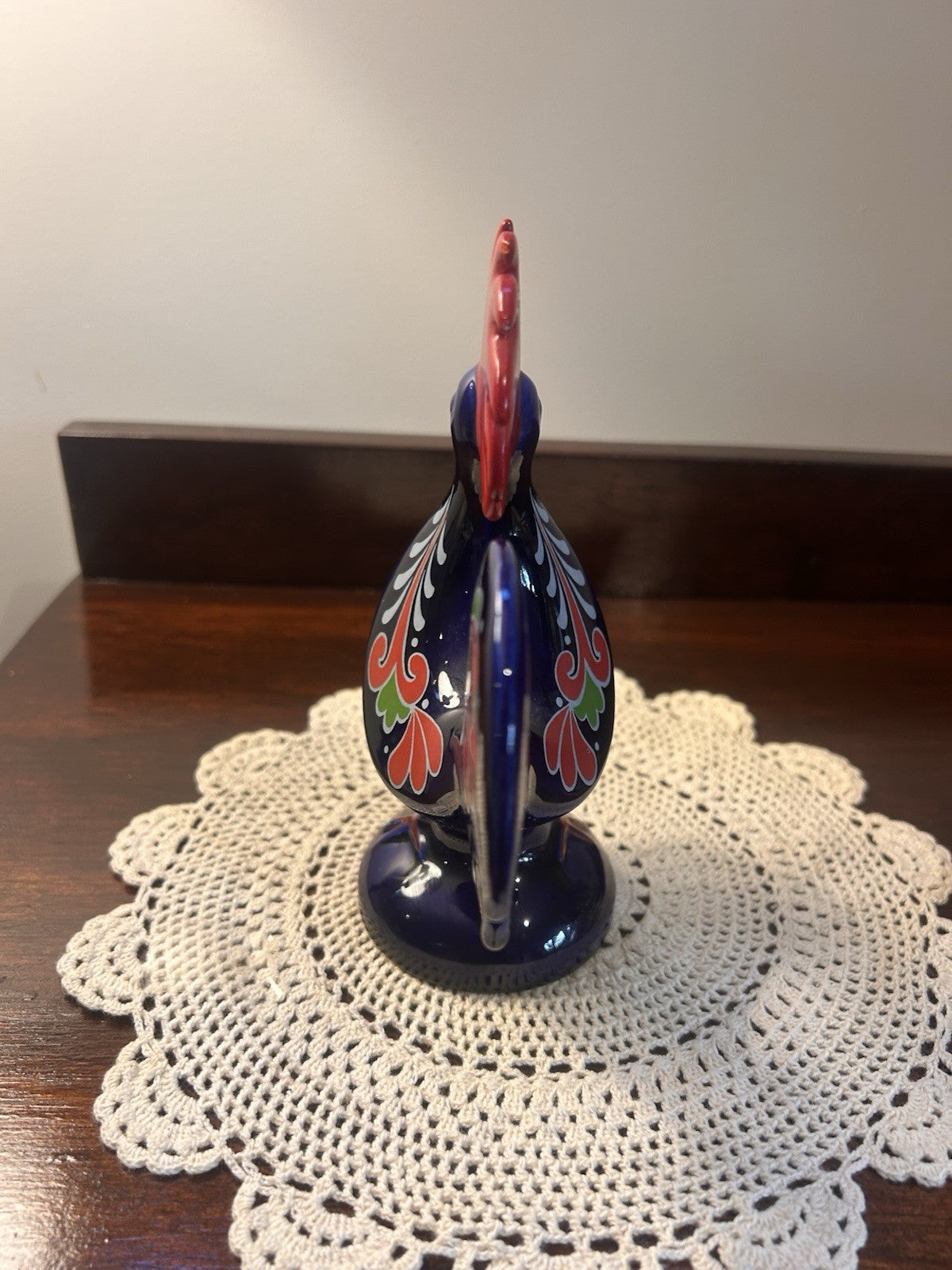 Goebel West Germany Rooster Figurine Blue Hand Painted Folk Art Style 17cm