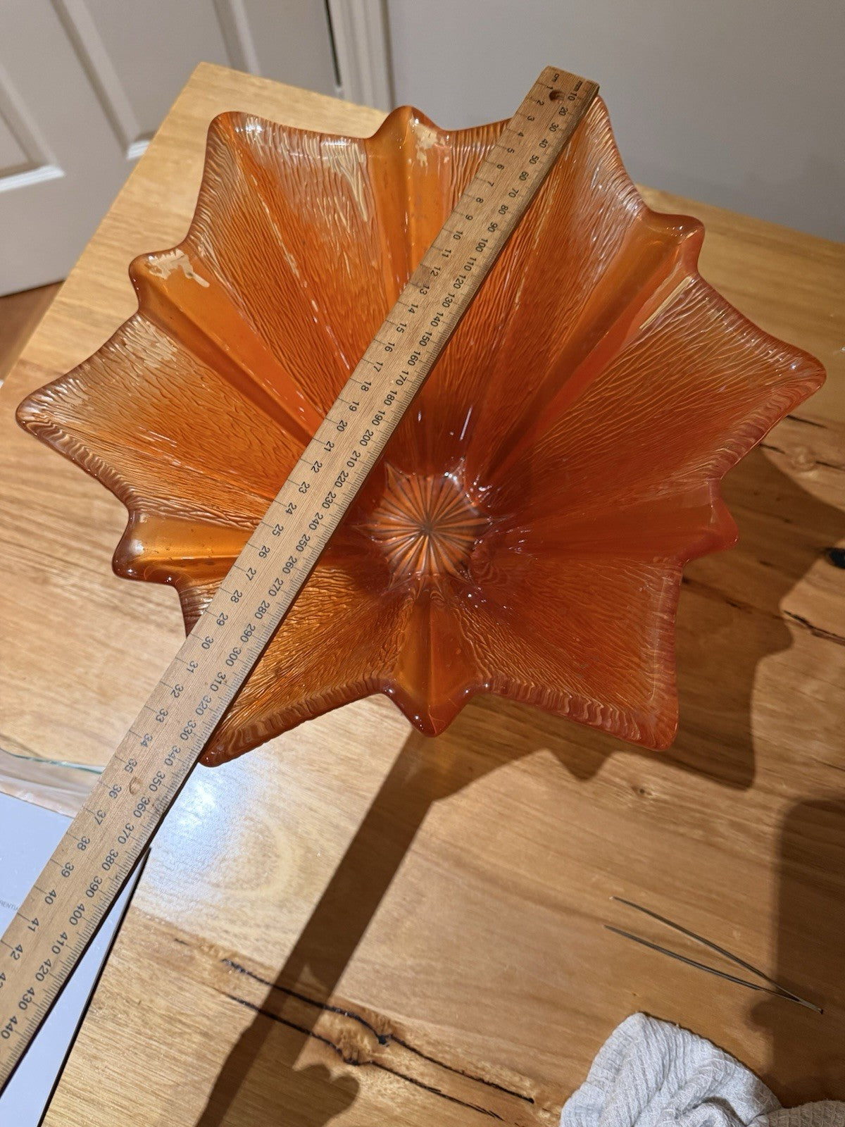 Vintage Walther Glas Star Bowl Orange Bark Glass Germany MCM 34cm