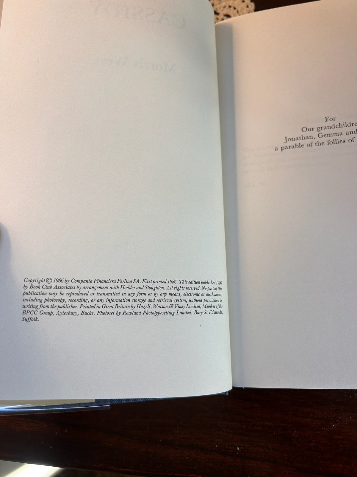 Cassidy - Morris West - 1986 Hardcover Guild Publishing London (BCE)