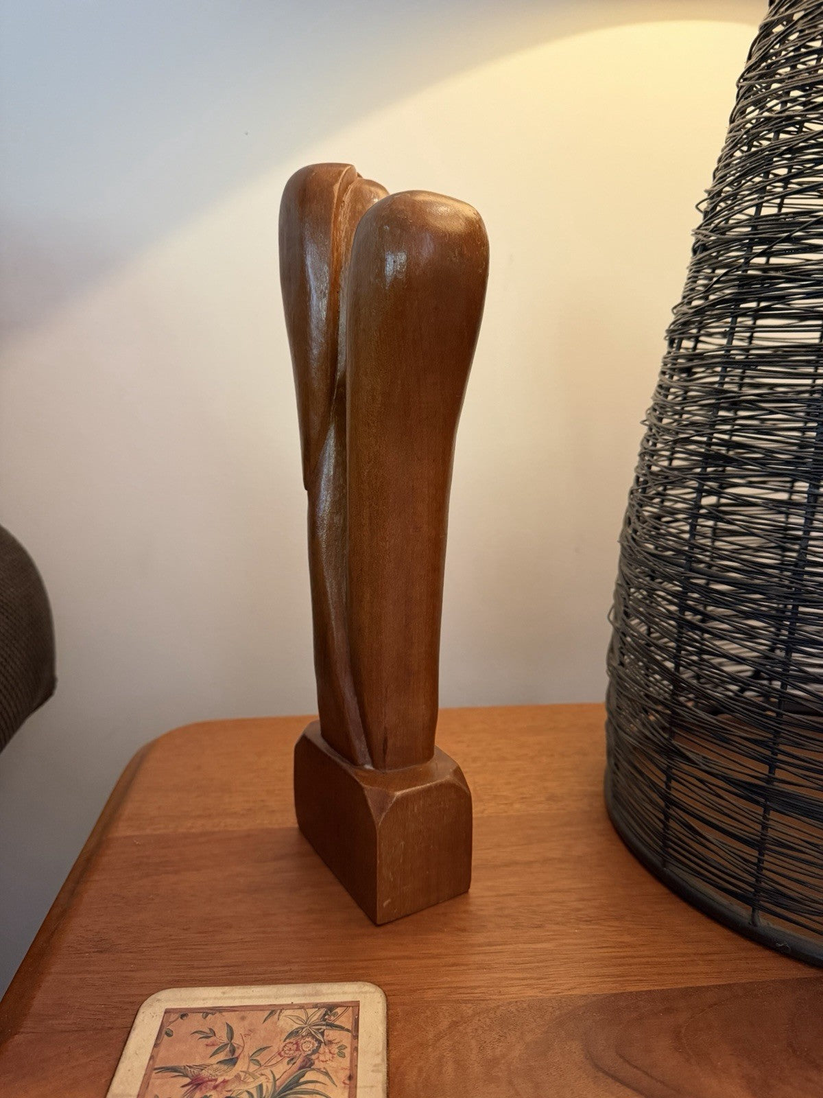 Vintage Hand Carved Wood Kissing Couple Sculpture Lovers Figurine 35cm