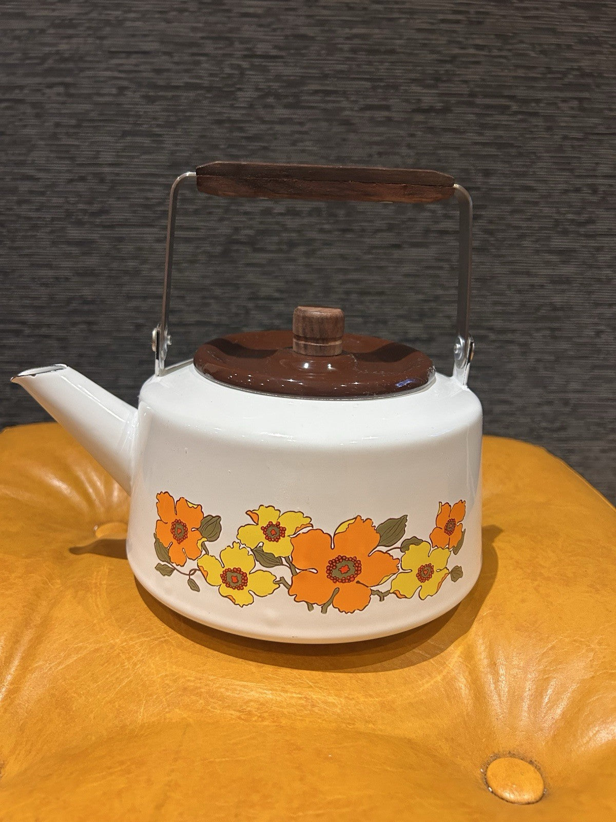 Decole Kokopele Retro Enamel Teapot 1970s Floral Japan 21cm