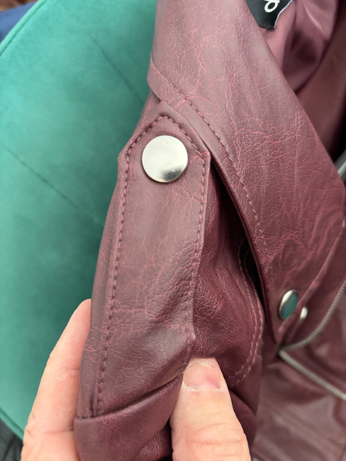 Dotti Womens Size 10 Burgundy Faux Leather Biker Jacket Cropped Moto Zip