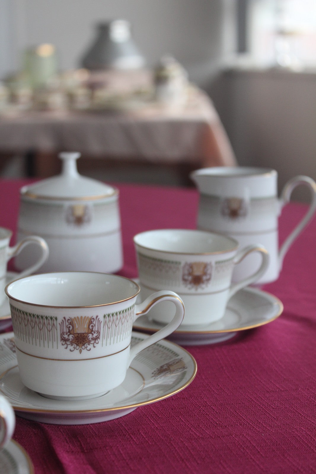 Noritake Chesterfield 7090 Coffee Service – 6 Cups Saucers Pot Sugar Japan