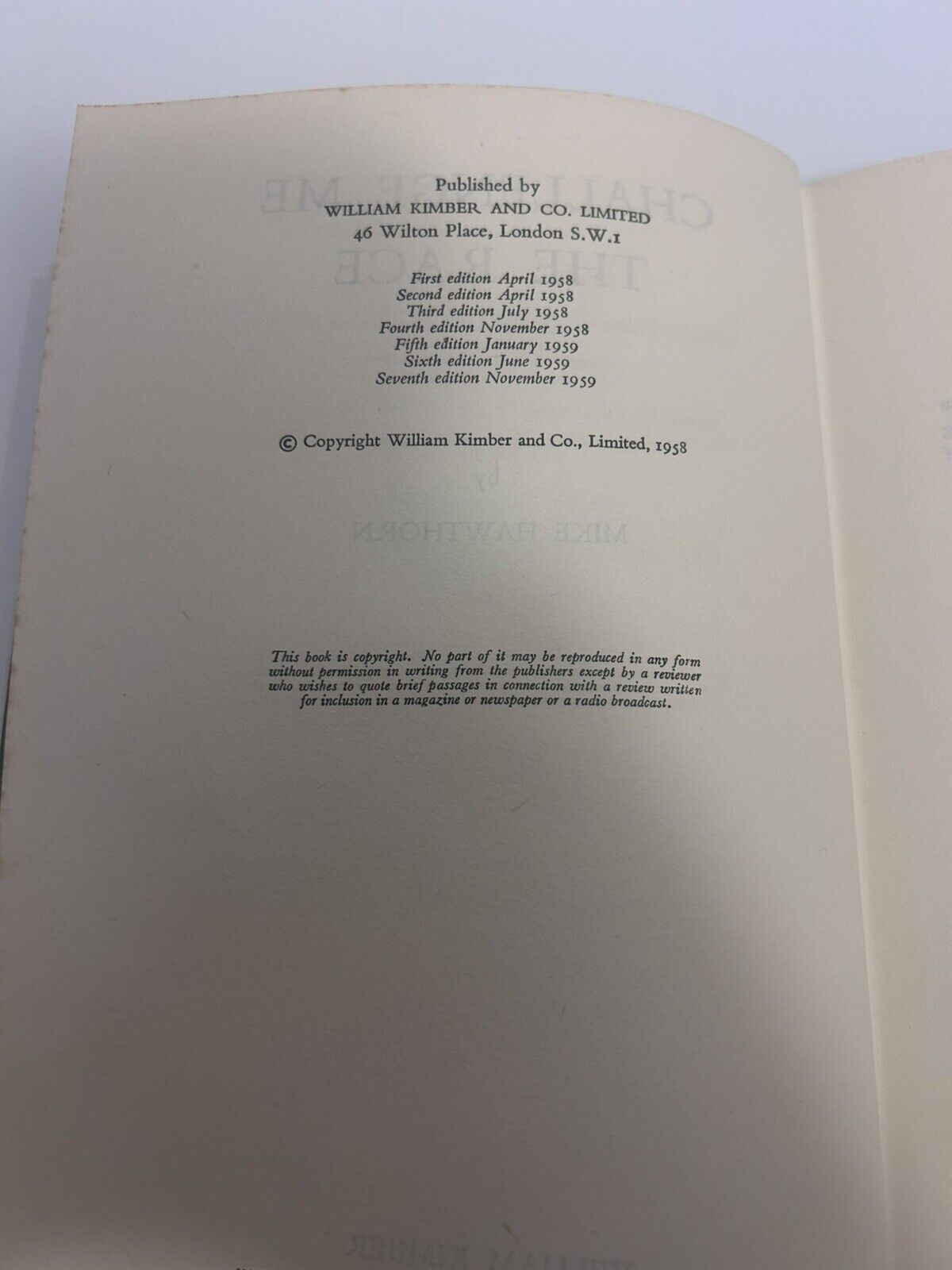 Challenge Me the Race by Mike Hawthorn 1959 Dust Jacket & Hard Cover Grand Prix