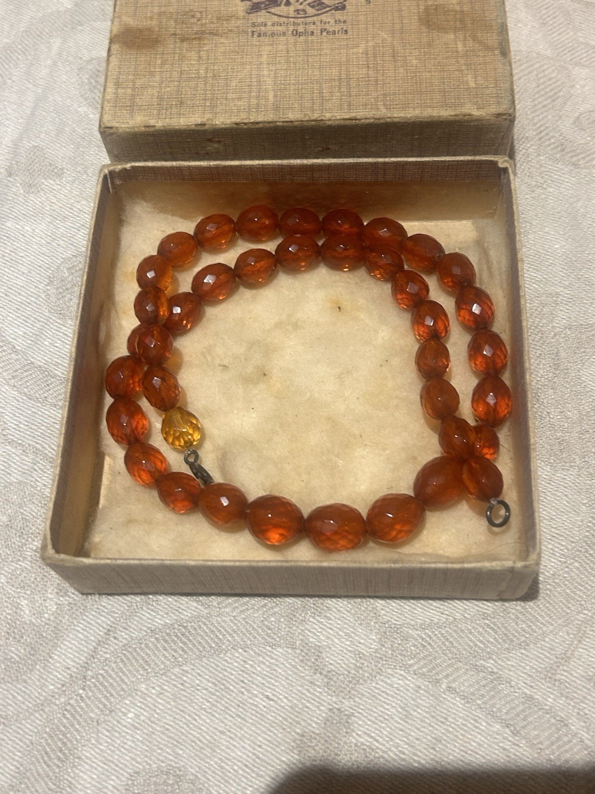 Vintage Amber Glass Necklace Set x3 w Merle’s Melbourne Jewellery Box c1950
