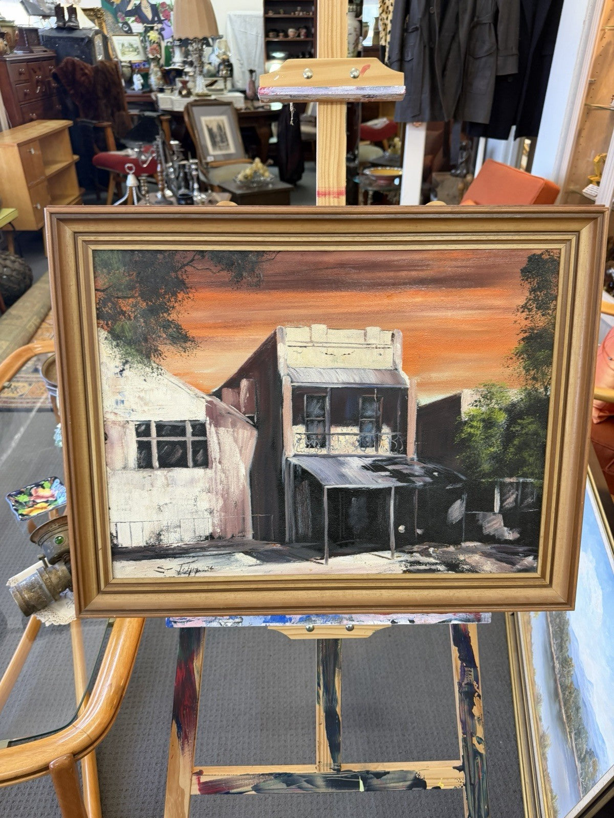 St John 1974 Australian Oil Painting Terraced Houses Signed Vintage Framed