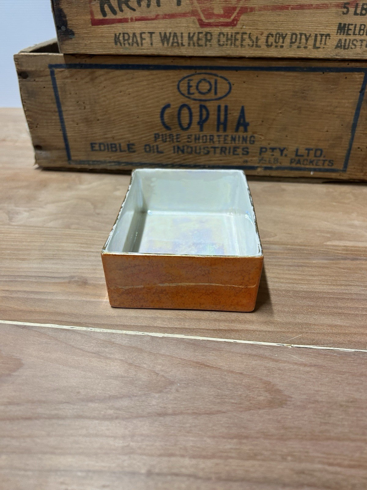 Early Carlton Ware W & R Rectangular Dish 1920s Orange Lustre England 12 × 8 cm