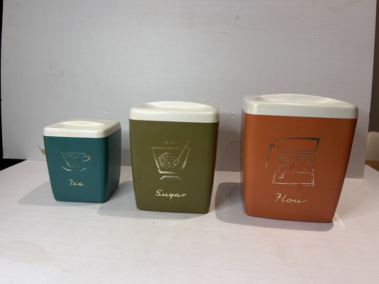 Vintage 1960s Nally Canister Set Tea Sugar Flour Retro Plastic Kitchenware