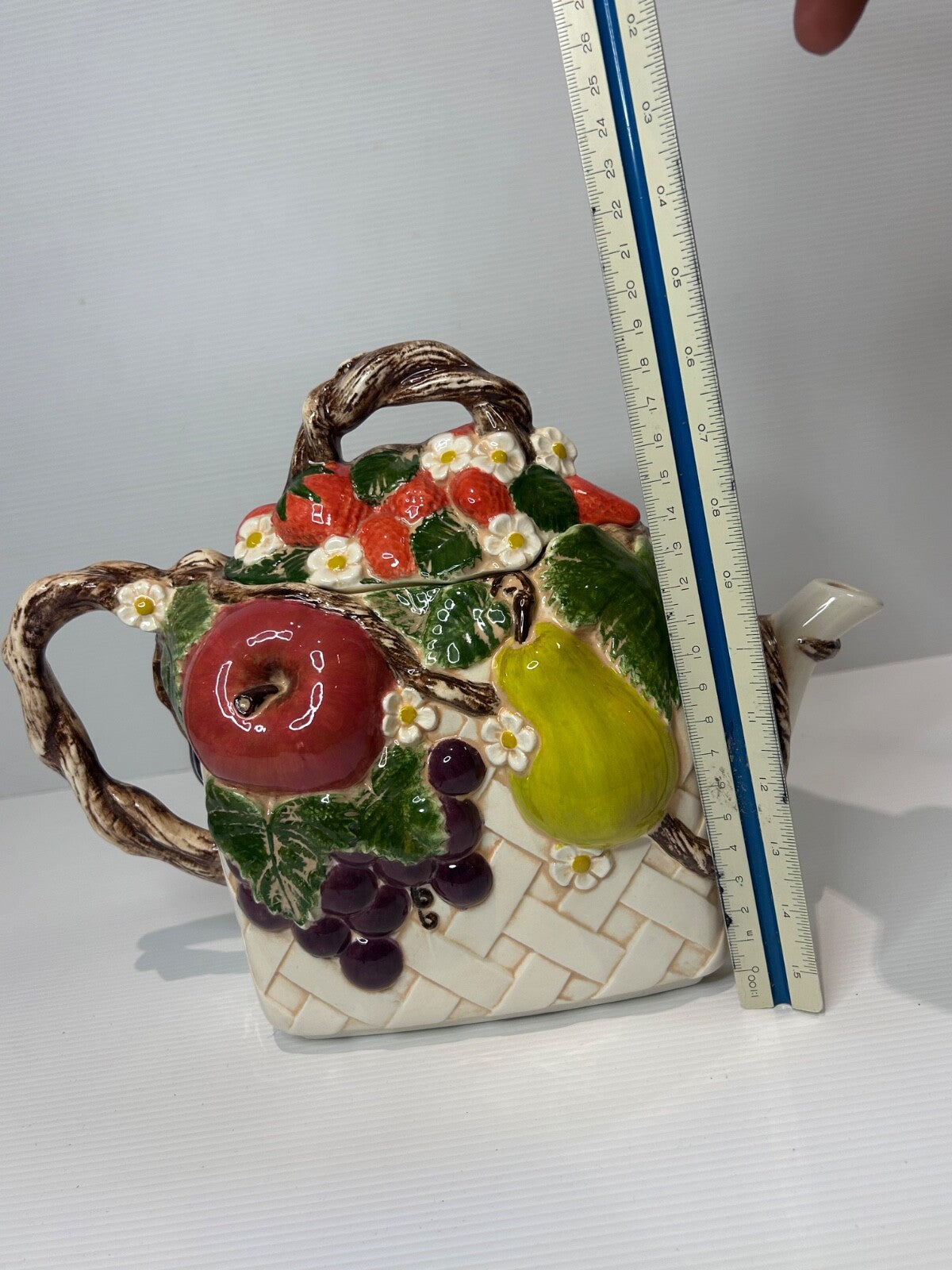 Vintage Fruit Basket Teapot – 1980s Retro Kitchen Style – 1950s Inspired Ceramic