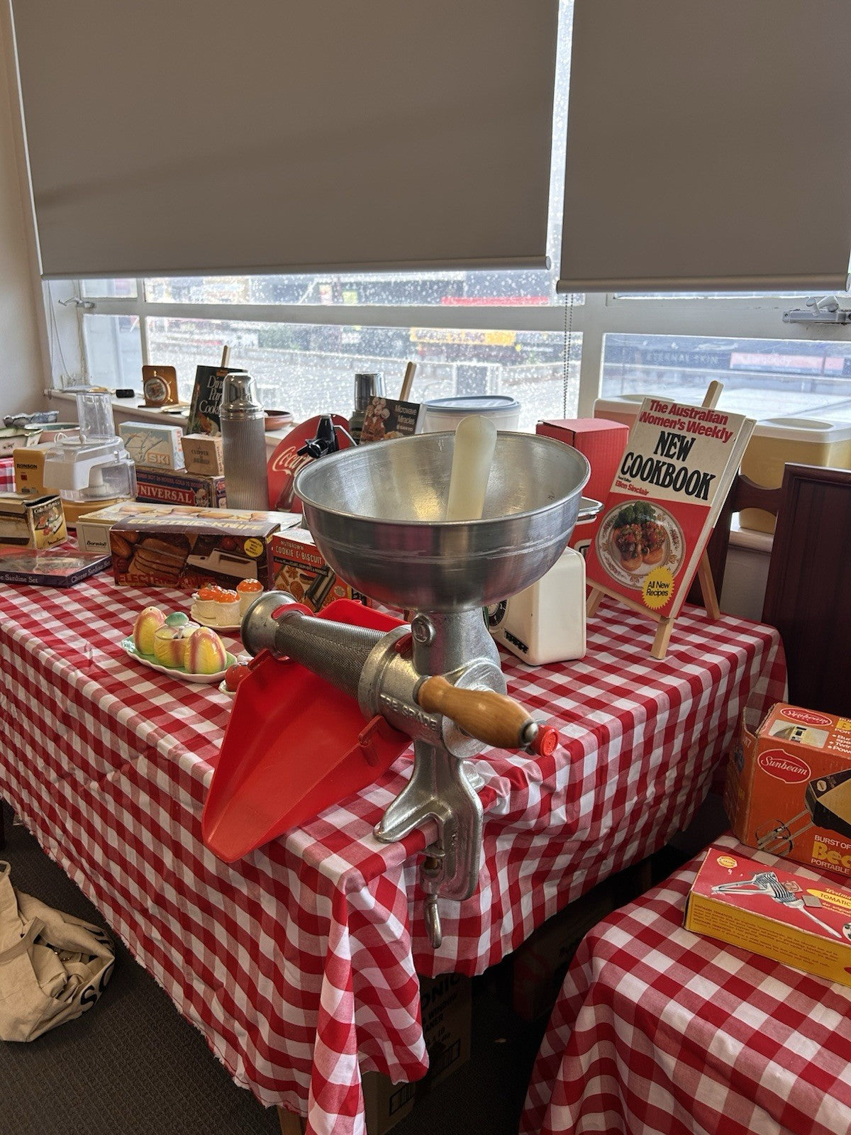 Tre Spade Hand Crank Food Mill Grinder w/ 2 Funnels Vintage Kitchen Italy