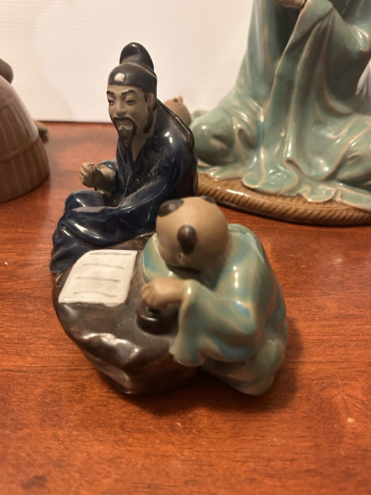 Shiwan Mudman Figurines Set of 5 Woh Jeong/Wan Jiang China Pottery 1950s–70s