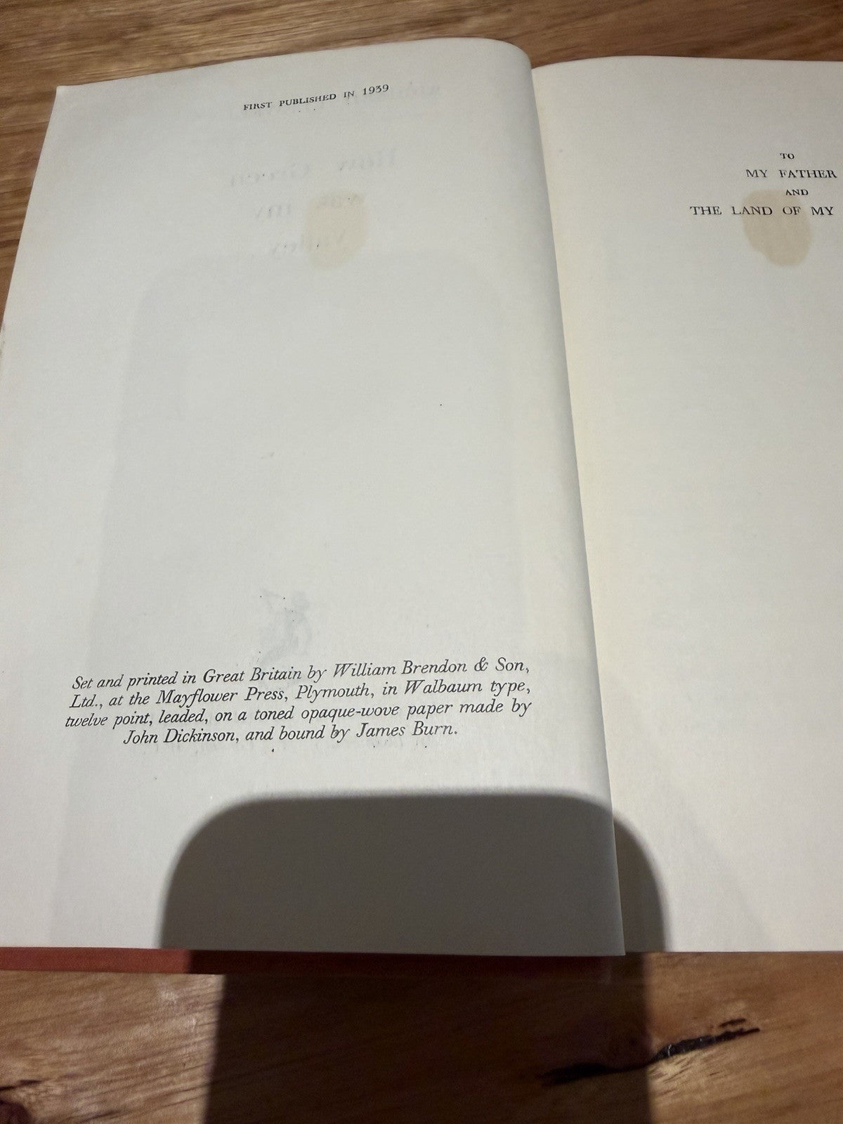 Richard Llewellyn How Green Was My Valley 1939 1st Edition Michael Joseph HC