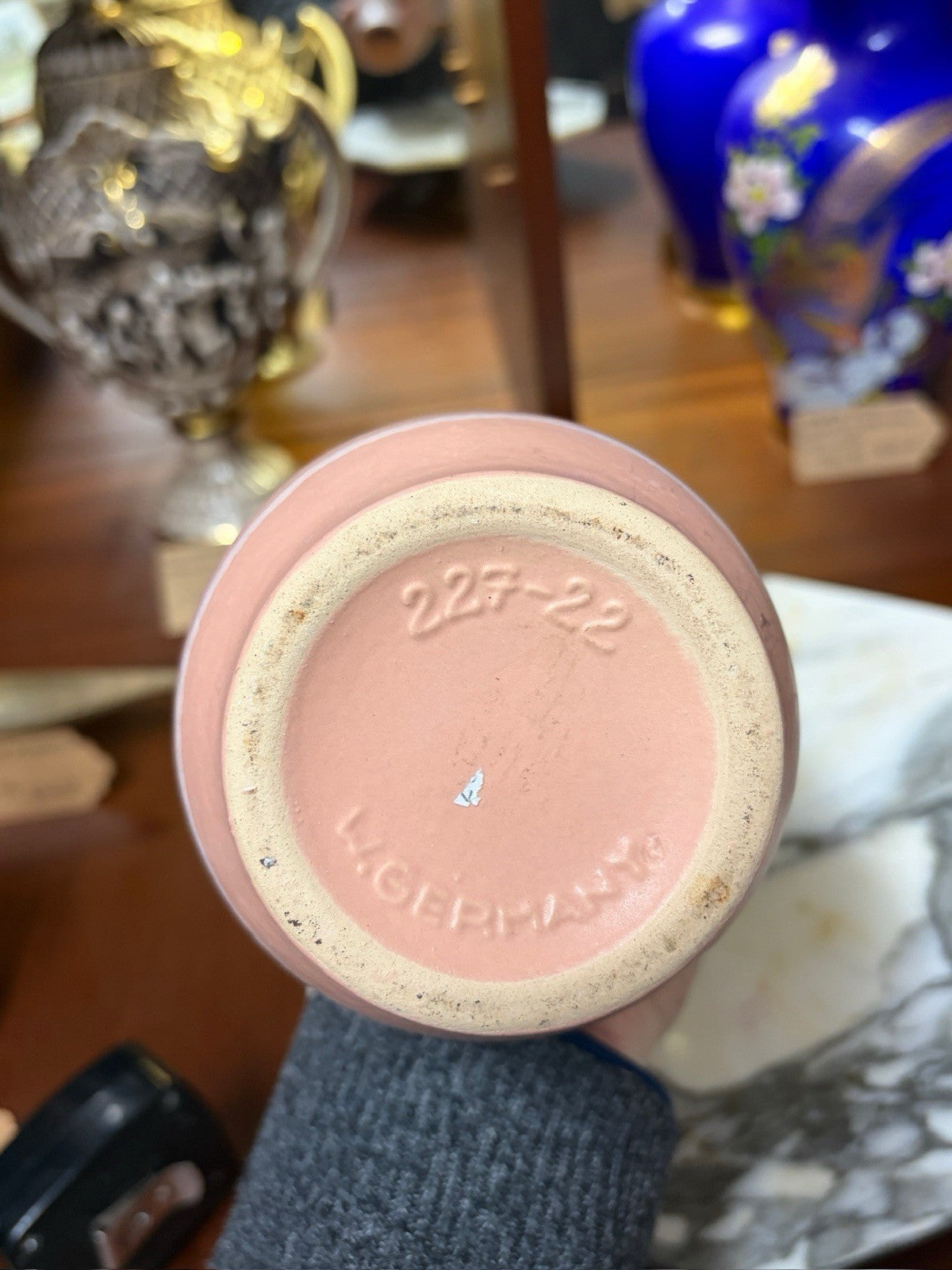 Scheurich 227-22 West German Pottery Vase Pink Fat Lava Mid Century WGP