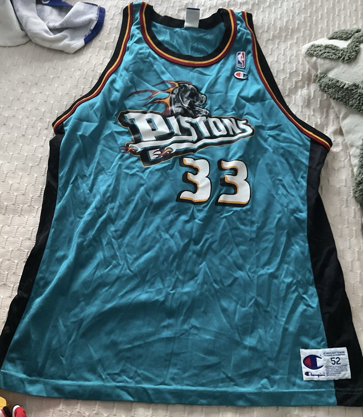 Vintage Champion Grant Hill #33 Detroit Pistons Teal NBA Jersey Size 52 USA Era