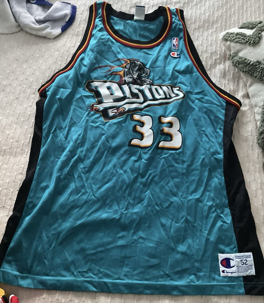 Vintage Champion Grant Hill #33 Detroit Pistons Teal NBA Jersey Size 52 USA Era