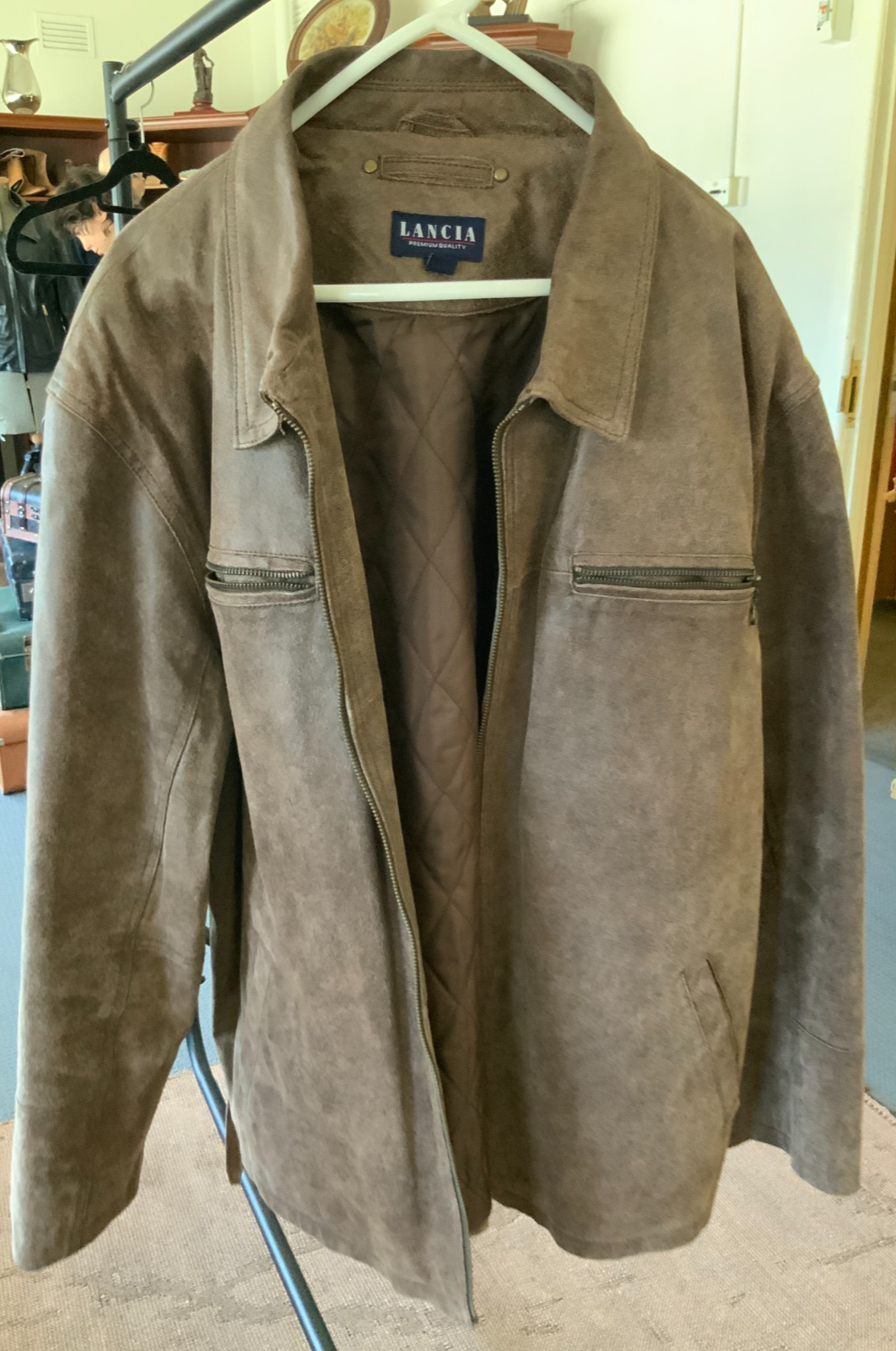 Lancia Premium Quality Brown Faux Suede Jacket Quilted Lining Mens XXL