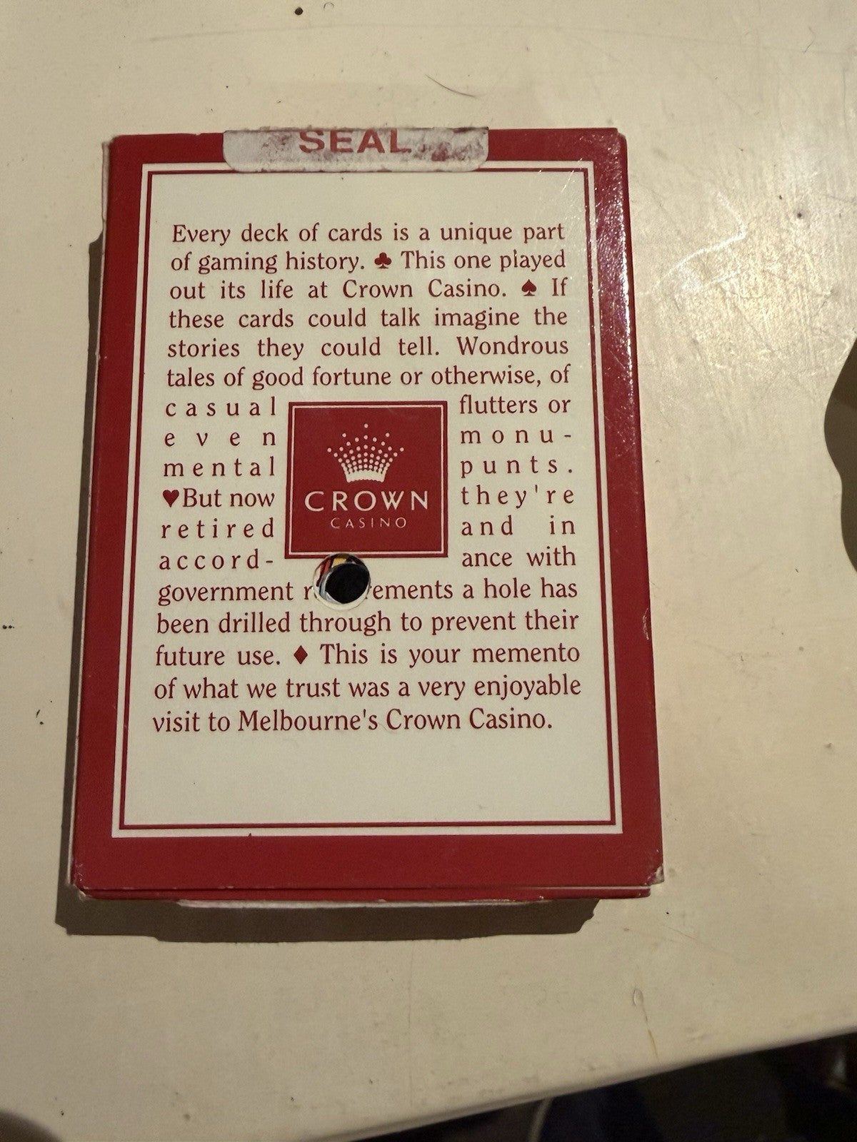 Crown Casino Melbourne Used Playing Cards Original Galleria WTC 1990s Souvenir