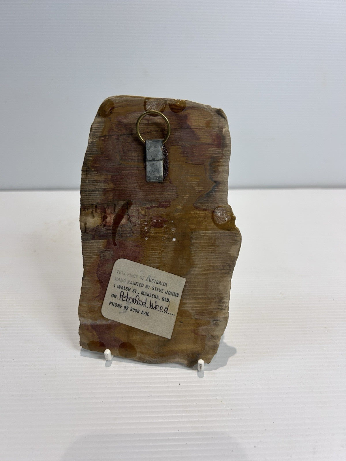 Steve Johns Hand Painted Petrified Wood Art Mareeba QLD Outback Scene