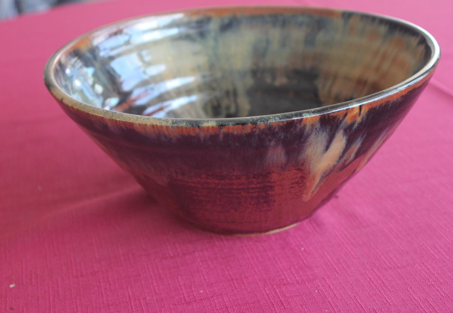 Vintage Studio Pottery Bowl – Signed Base – Earth-Tone Drip Glaze