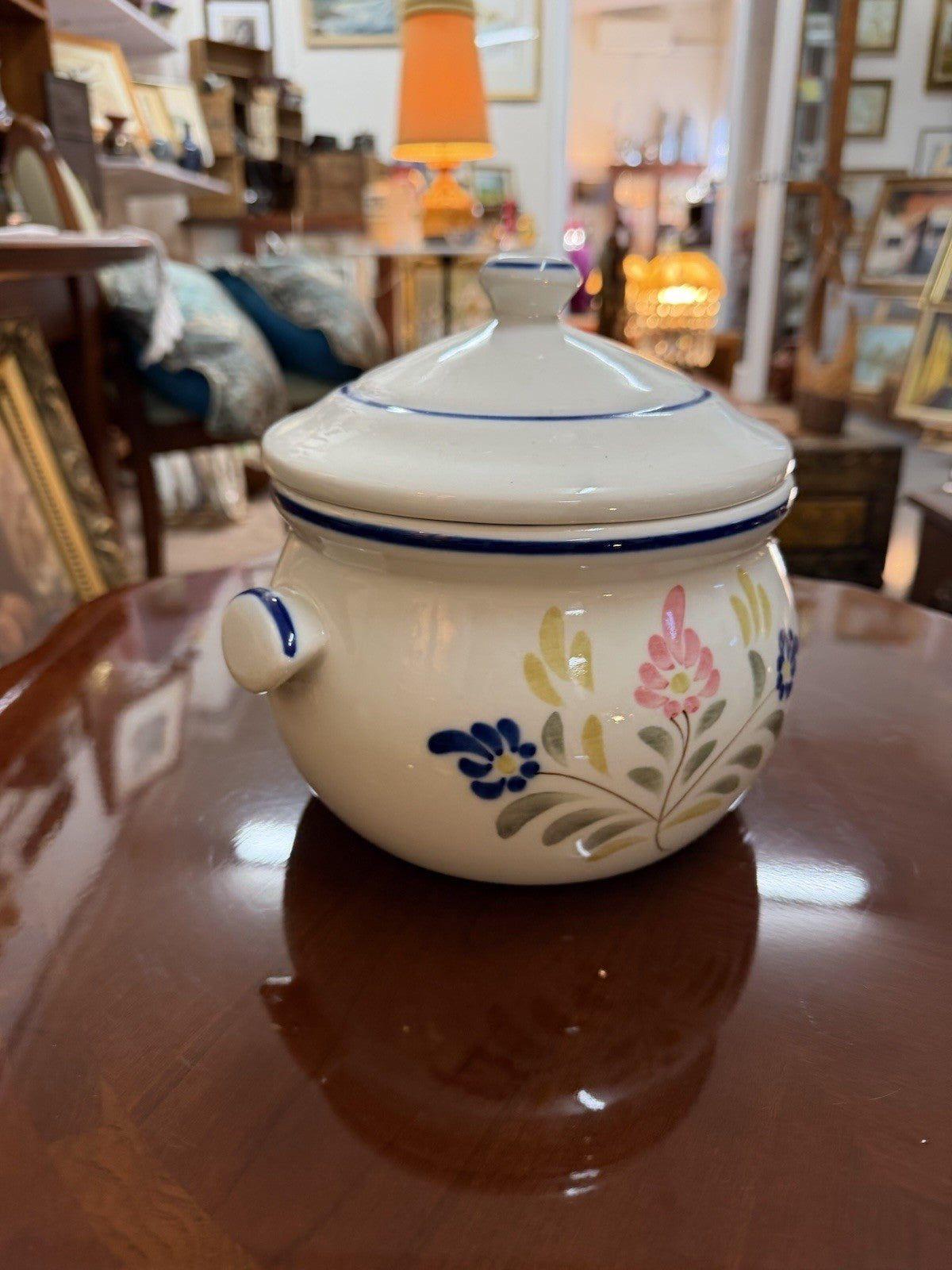 Viana do Castelo Portugal Hand Painted Lidded Ceramic Pot Canister Floral