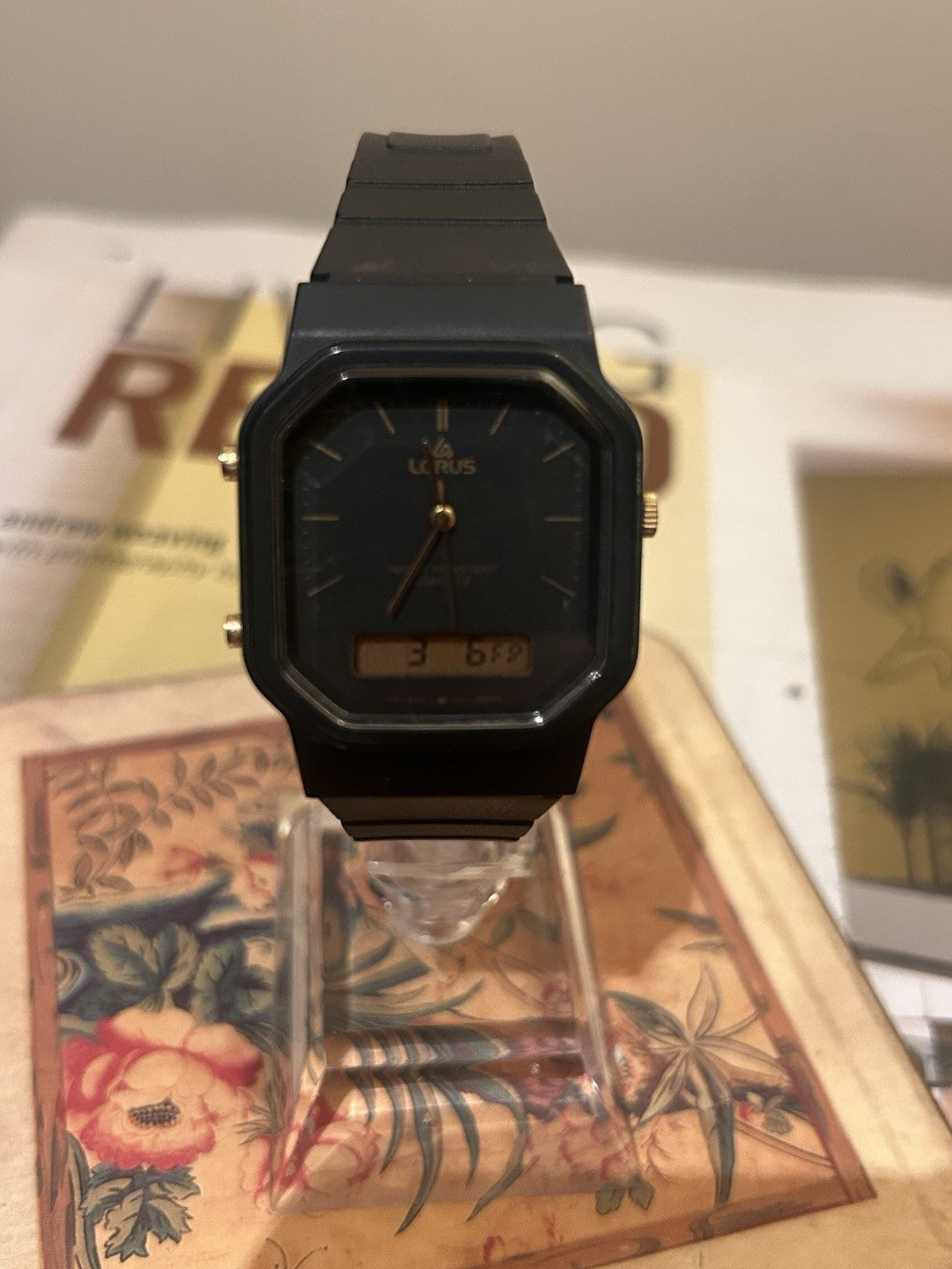 Lorus Ana Digi Quartz Watch Black Gold Tone New Battery Japan Retro