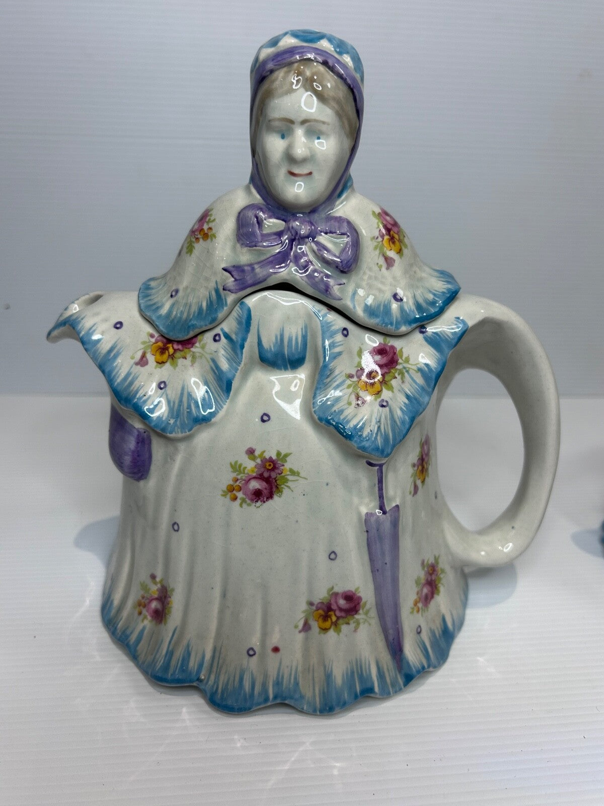 Vintage 1930s “Little Old Lady” Teapot Trio Set – Made in England – Handpainted