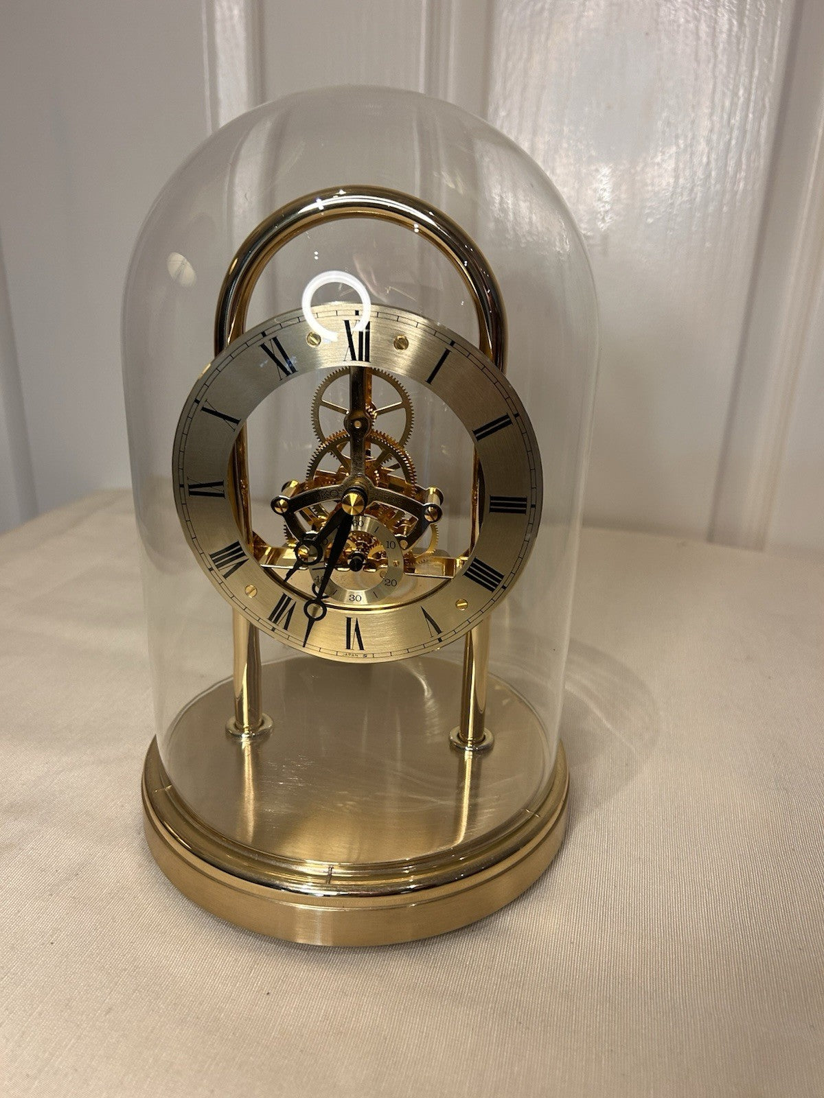 Seiko Quartz Skeleton Mantel Clock QAW101G Brass & Glass Dome Japan Vintage