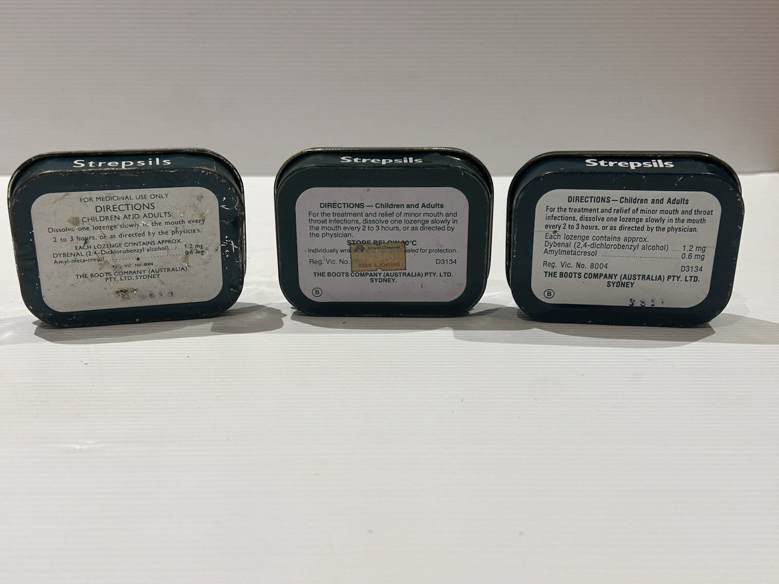 Vintage Strepsils Tin Trio – Boots Antiseptic Throat Lozenges Advertising Lot