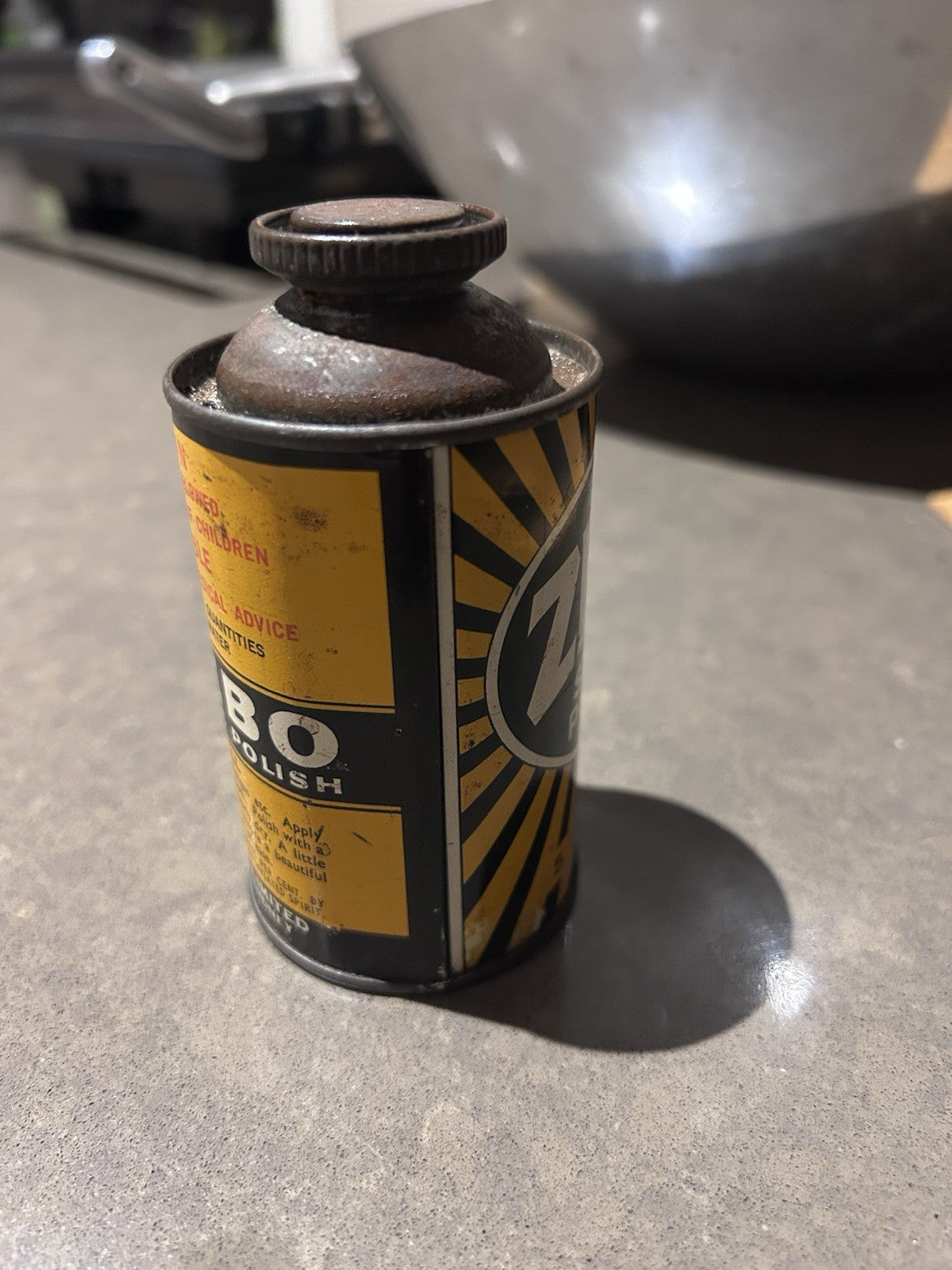 Vintage Zebo Stove Polish Tin Can 5 fl oz Zebra Brand Retro Graphics