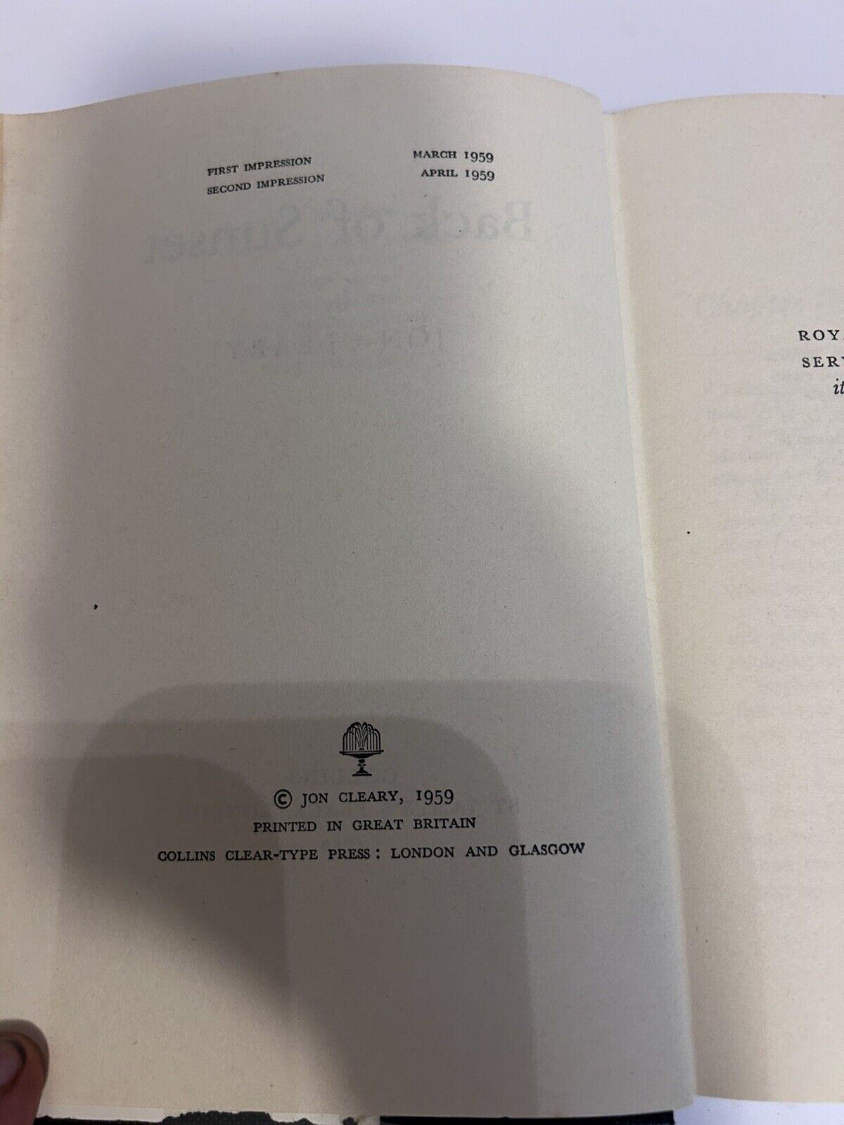 Jon Cleary ‘Back Of Sunset’ 1959 Edition With Dust Jacket
