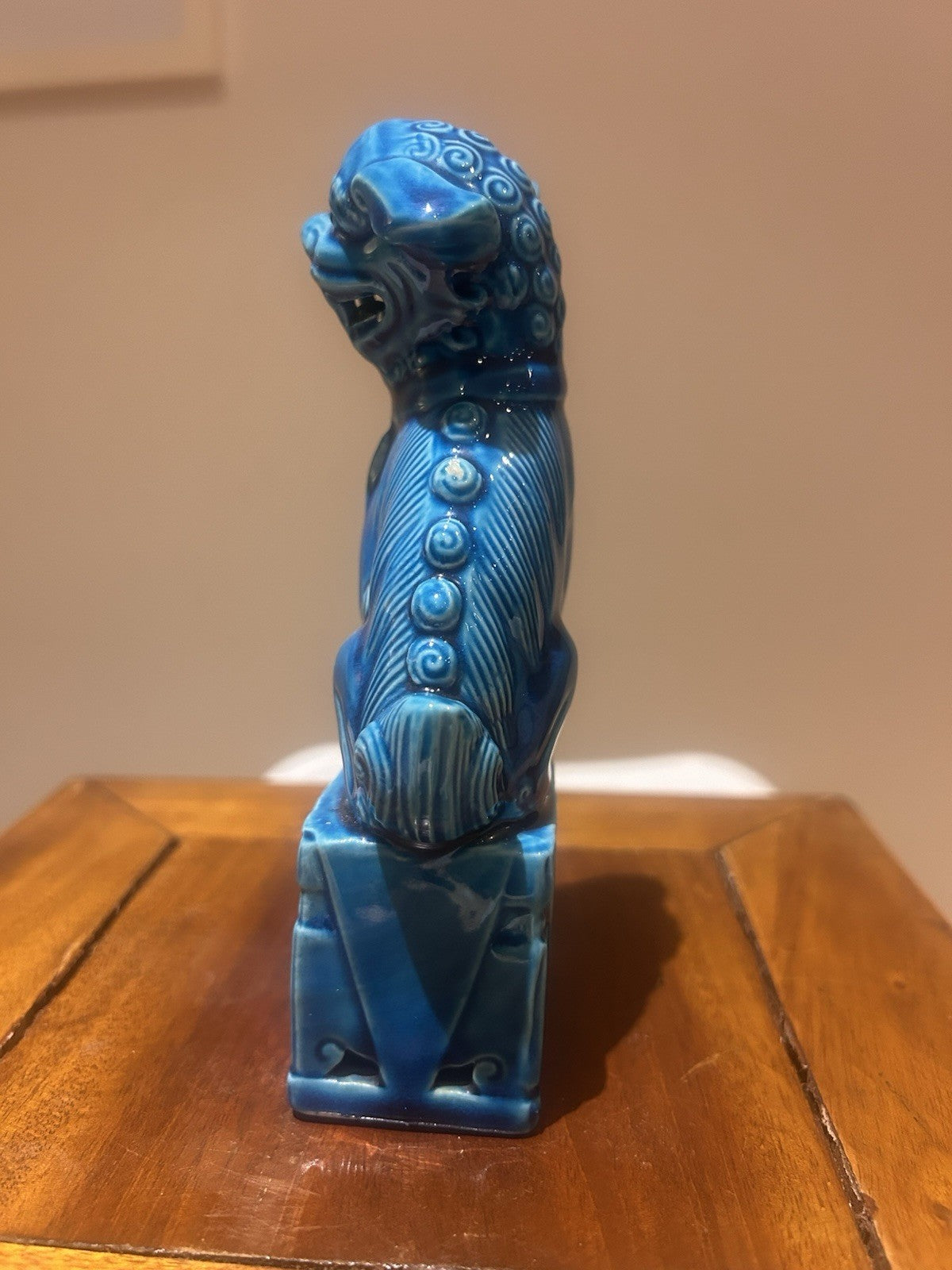 Vintage Chinese Foo Dog Premium Blue Glaze Guardian Lion Figurine 