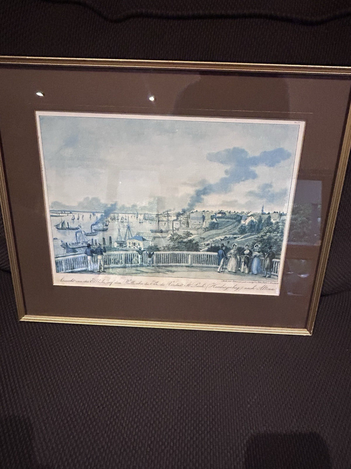 Framed Vintage Offset Print of 19th Century Hamburg Scene – Peter Suhr
