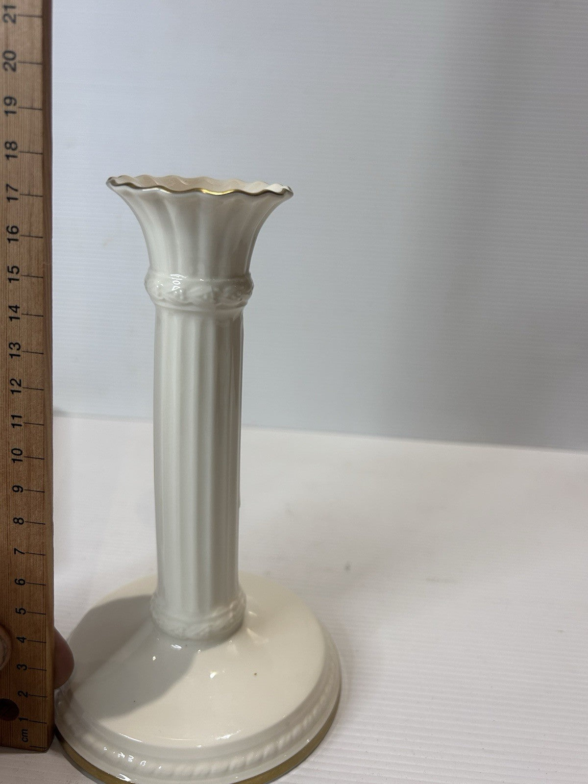 Mikasa Ivory Bone China Candle Holder B2001 Japan 24K Gold Trim 18cm