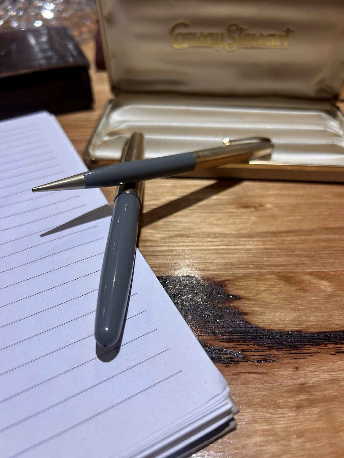 Vintage Conway Stewart Fountain Pen & Pencil Set 14ct Nib 12ct RG Grey Cased