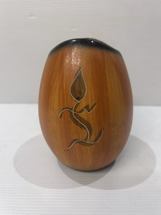 Vintage Nullarbor SA Pottery Vase – Aboriginal Style Motif – Signed HW 1973