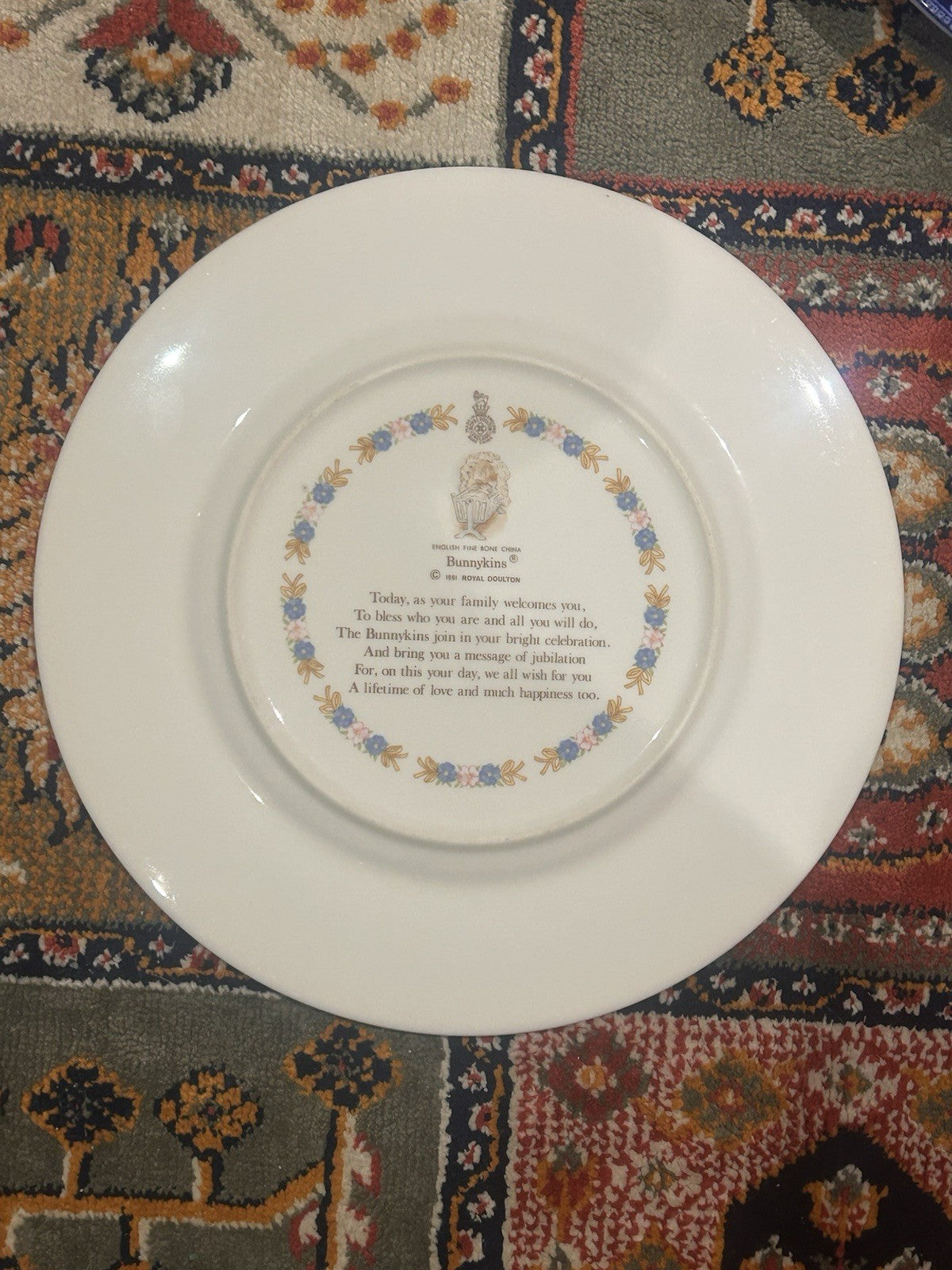 Royal Doulton Bunnykins Christening Plate 1991 Fine Bone China Nursery Ware