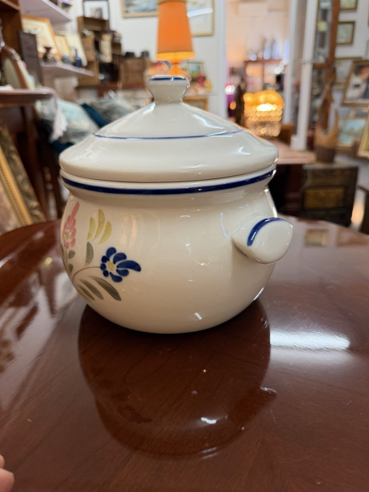 Viana do Castelo Portugal Hand Painted Lidded Ceramic Pot Canister Floral