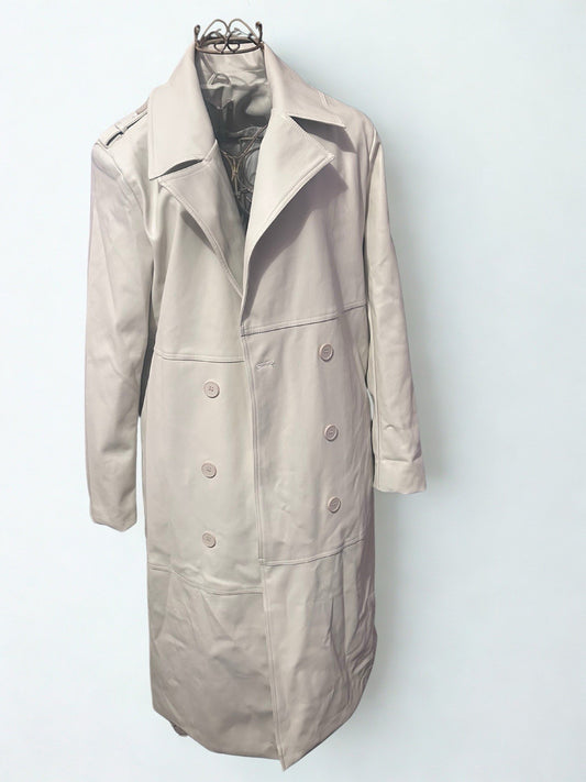 Meshki Lexington PU Trench Coat Ivory Faux Leather Size M New With Tags