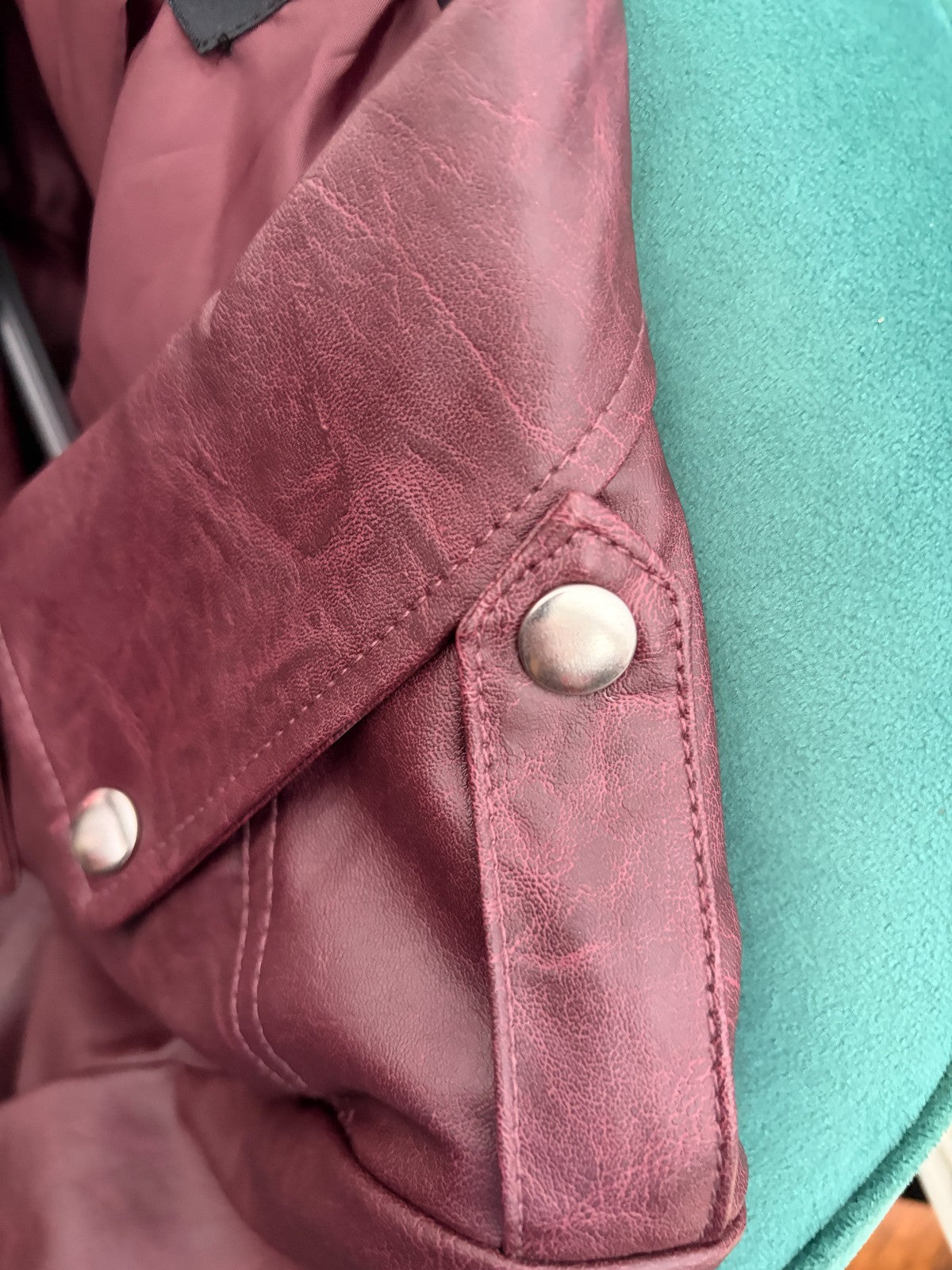 Dotti Womens Size 10 Burgundy Faux Leather Biker Jacket Cropped Moto Zip