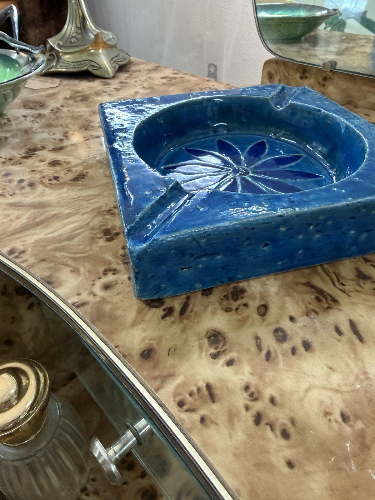 Bitossi Rimini Blu Ashtray Aldo Londi Italy Mid Century Modern Ceramic Blue