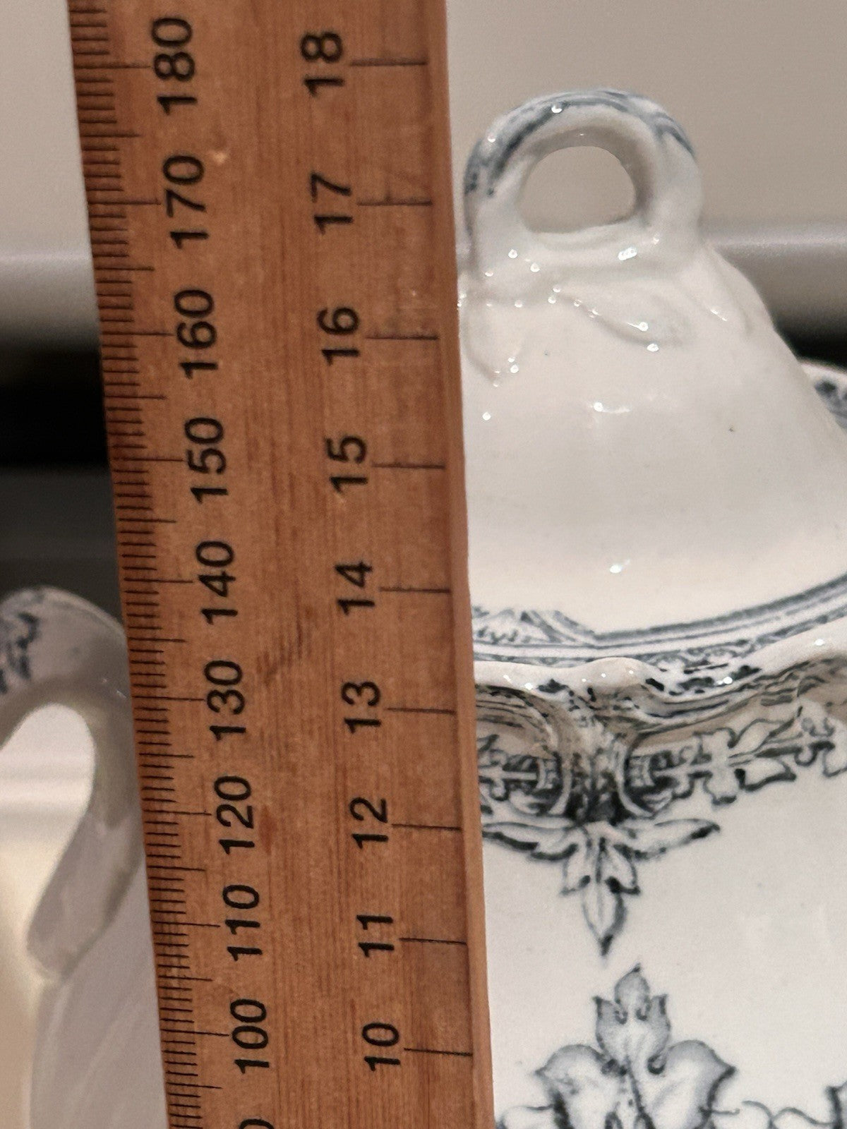 Antique French Blue & White Faience Sugar Bowl w Lid c1900 Ironstone 